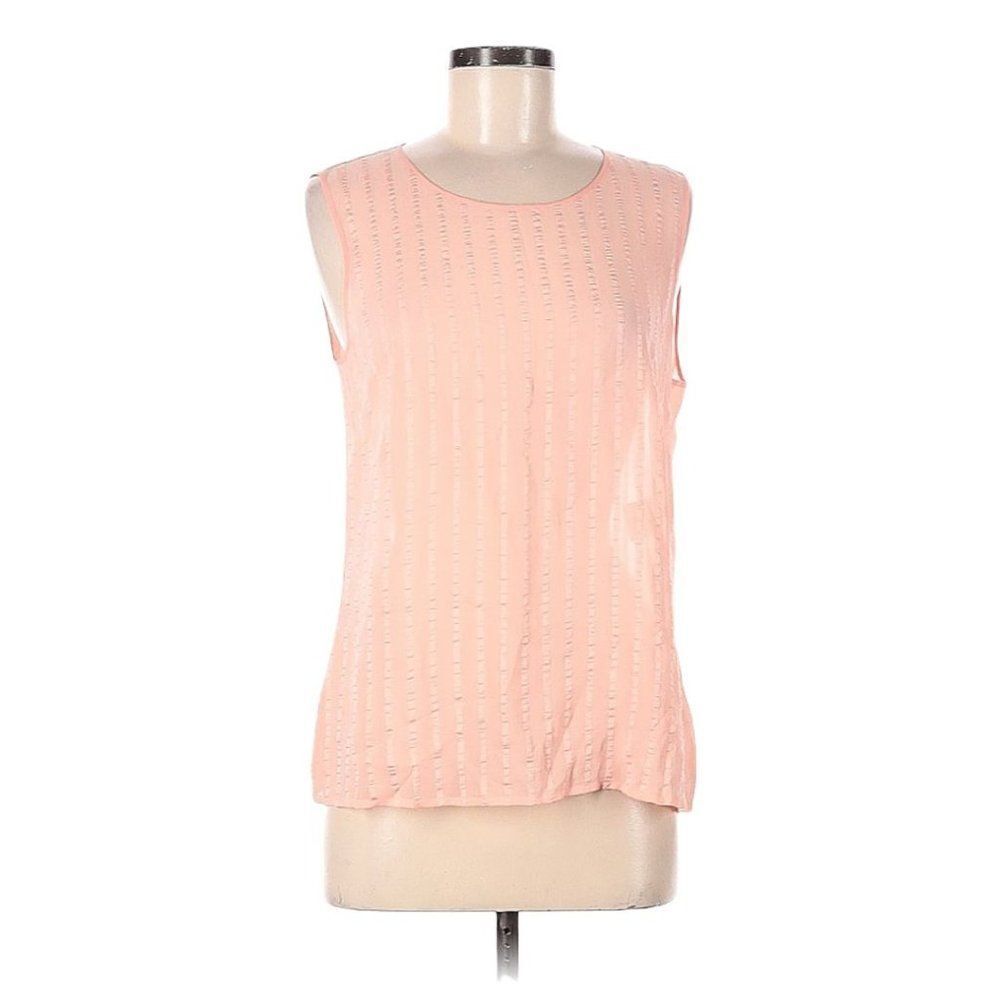 NEW ESCADA Coal Pink Striped Scoop Neck Sleeveless 100% Silk Blouse Size 40